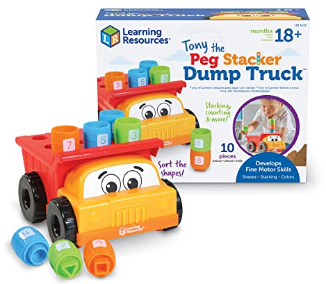 Learning Resources- Tony, el camión volquete para apilar Clavijas, Regalo de Pascua para niños, 18+ Meses, desarrollar la motricidad Fina, Juguetes de Preescolar, Multicolor (LER9133)