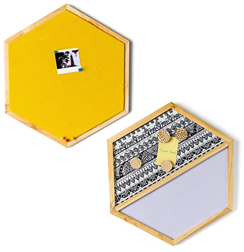 IVEI Hexagonformad kombinationstavla med magnettavla, anslagstavla och whiteboard – set med 2 – gul – innovativ organisatör för barn och vuxna med magneter att göra tavlor present till hem, kontor, skola