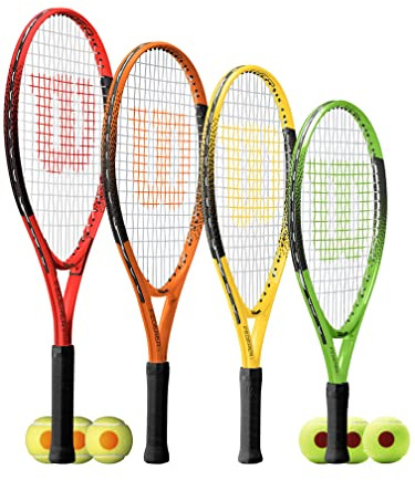 Wilson Federer Junior Tennis Racket & 3 Tennis Balls (19- 25 for Ages 2 to 10 Year Olds) (25 & 3 Stage 2 Balls (Age 9-10))