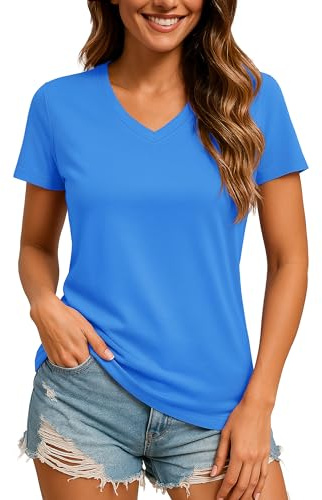 TACVASEN Women's UV Protection Rash Guard Swim Tops V-Neck Quick Dry Shirt
