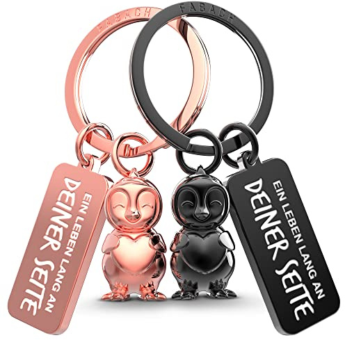 FABACH Schlüsselanhänger für Paare - 2 Pinguine Frosty mit Herz - Glücksbringer Freundin - Partner Liebe Schlüsselanhänger Jahrestag Geschenke Valentinstag, Schwarz & Roségold