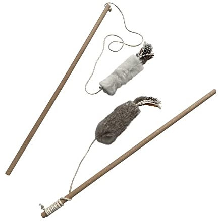 Fellefant Katzenspielzeug - Katzenangel mit Hasenfell und Federn, Echtfell, Handgefertig