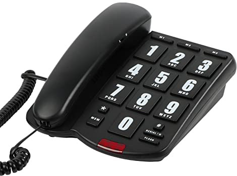 Big Button Telephone with Loud volume, Uvital Landline Phone Support Adjustable Volume and One-Touch Speed Dials, Multifunctional Corded Telephone for Seniors, Home and Front Desk(Black)