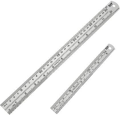 Bewudy 2Pcs Lineal Set, 6 Zoll Lineal und 12 Zoll Lineal Zeichnung Lineal Edelstahl Konstruktion Holzbearbeitung Zeichnung Messlineal Doppelseitige Skala Lineal
