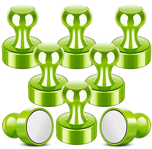 FINDMAG 8 Pack Green Strong Fridge Magnets, 12×16mm Magnetic Push Pins | Whiteboard Magnets for Crafts, Planner, School, Office and Noticeboard, Easy Grip Neodymium Design for Notes and Photos