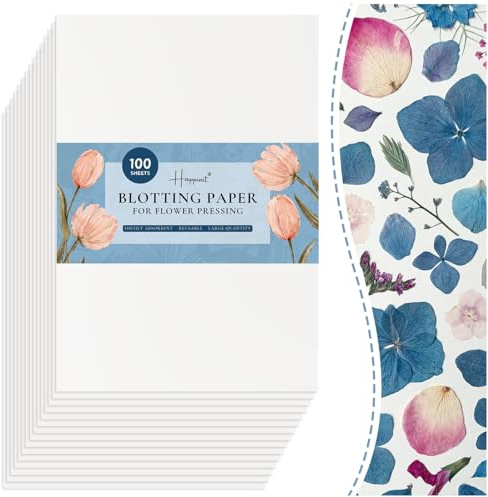 Happinit Lot de 100 feuilles de papier buvard A4 pour presse à fleurs, grand papier buvard pour presse à fleurs, papier d'herbier, papier de presse à fleurs, travail avec kit de pressage de fleurs