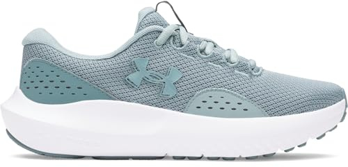Under Armour Women's Charged Surge 4, Comfortable Women's Runners with Breathable Mesh Upper Design, Durable and Responsive Ladies' Trainers,Serpentine / Jasper Blue / Metallic Serpentine,4.5