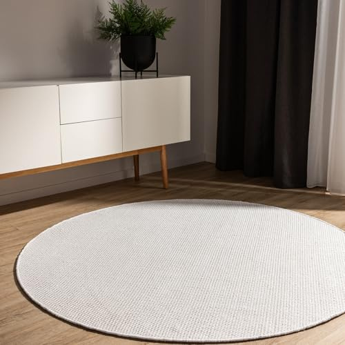 benuta Basic handgewebter Baumwollteppich Ron - Weiß 160 cm rund - Handwebteppich aus 100% Baumwolle - rund & im Style: Uni, Minimalistisch, Natural Living - Pflegeleicht für Wohnzimmer Schlafzimmer