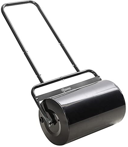 Outsunny Garden Lawn Roller, Outdoor Grass Roller Aerator Filled with 62kg Sand or 38L Water, Heavy Duty Steel Lawn Push Rolling Tool for Grass Seeding, Soil Levelling, Black