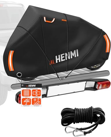 HENMI Fahrradschutzhülle für Heckträger, 420D Oxford-Gewebe Fahrradabdeckung Wasserdicht mit 3m Seil, UV-Schutz, Reißfest Fahrradhülle für Ebike, Fahrrad Transportschutz (210x110x70 cm)