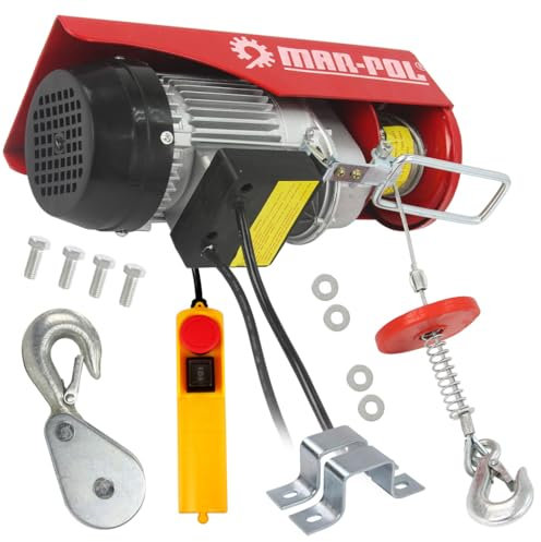 Verricello Argano Elettrico da 125-250 Kg | Potenza 500W | Altezza Sollevamento 6-12 m | Corda in Acciaio Ø3 mm x 12m | Telecomando con Pulsante di Emergenza