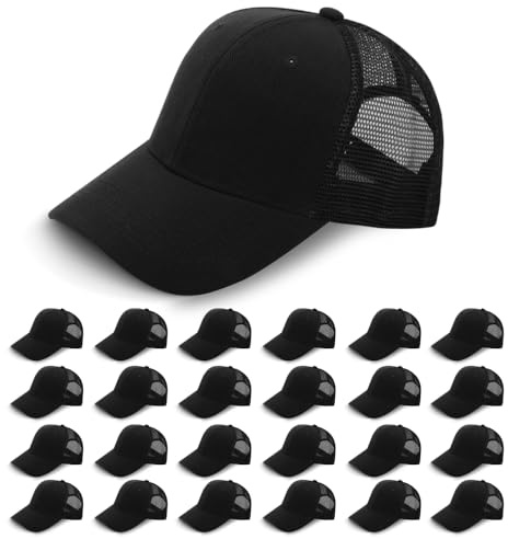 ZH 24 Pack Blank Mesh Trucker Hats, Bulk Baseball Caps Adjustable for Men and Women, Wholesale Plain Snapback Caps Black