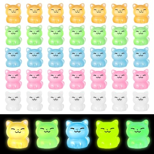 GSrenyu 40 mini figure di gatti, mini animali in resina che si illuminano al buio in miniatura animali in resina luminosa per giardino, acquario, casa delle bambole, da tavolo, paesaggio, decorazione