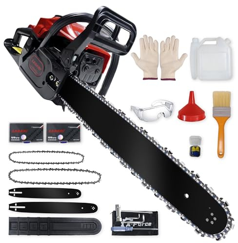 LADAMI Tronçonneuse thermique 58cm³ professionnelle, moteur 2 temps, 3,5CV, avec guide-chaîne de 50 cm et 40cm, 2 chaînes, idéale pour l'entretien des arbres, l'exploitation forestière et le jardinage