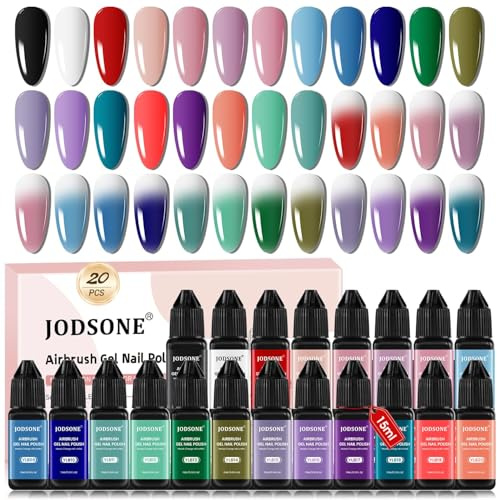 JODSONE Smalto in gel per aerografo, 20 colori, senza diluizione in gel, forte opacità, colori saturi, ideale per l'uso in salone a casa