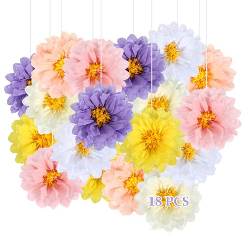 18 Pezzi Fiori di Carta, Colorato Fiori di Carta per Decorazioni, 12 Pollici Papierfächer Deko, Pompon Decorazioni per Matrimonio, Festa di Compleanno, Laurea, Giardino