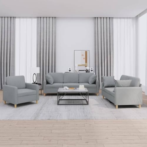 RJPLMFV Set Divani 3 pz con Cuscini Grigio Chiaro in Tessuto Divano per Soggiorno Couch Adatto per camere da letto