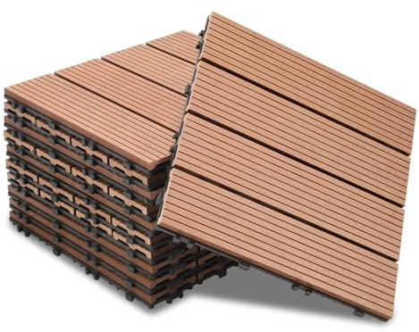 Jaxguom WPC-plattor 30 x 30 cm, 55 stycken balkongplattor för 5 m², WPC terrassplattor med klicksystem, balkong golvbeläggning väderbeständig, vattentät, terrassplattor utomhus brun