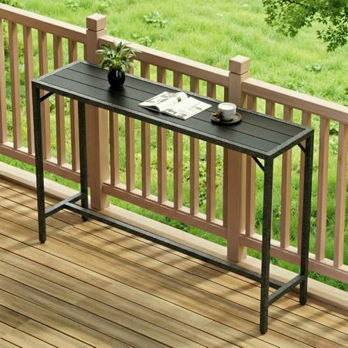 LIFERUN Outdoor Bar Table, 120 x 38 x 98 cm, Tavolo da Giardino Cortile con Piano Impermeabile, Tavolo da Bar Alto con Piedini Regolabili, adatto per Terrazza, Bordo Piscina, Soggiorno, Nero