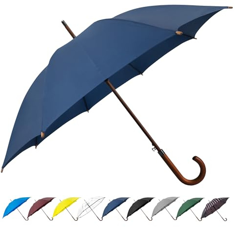 SoulRain 48 Large Umbrella –Windproof Stick Umbrellas for Rain, Automatic Open, Vintage Cane Navy Blue big Umbrella with Classic Wooden Handle,Open for 2 Persons adult,for Women & Men(Navy Blue)
