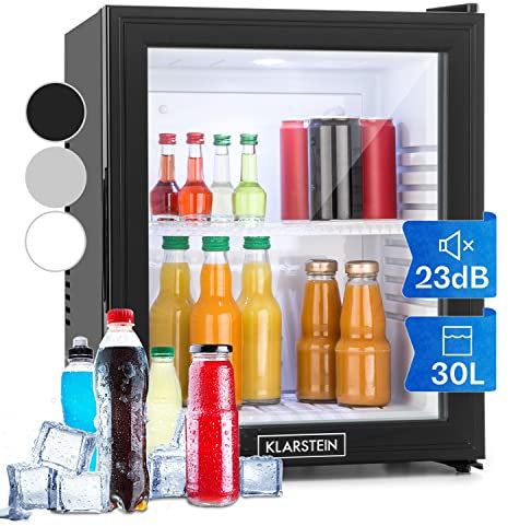 Klarstein Frigo de Chambre de 32L pour Snacks et Boissons, Petit Frigo Top Silencieux, Mini Bar, Réfrigérateur Camping, Cosmetique, Refrigerateur avec Étagères Réglables, 12-18°C