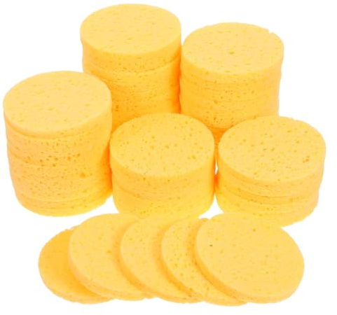Healifty 50Pcs Compressed Cellulose Facial Sponges Round Natural Pulp Makeup Removal Cleansing Pads Gentle Exfoliating Skin Care Face Washing Tools