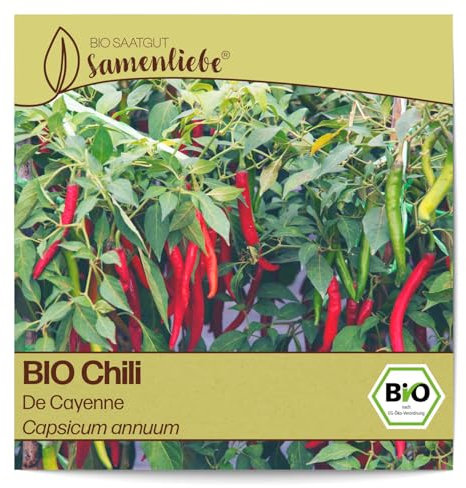 Samenliebe BIO Chili Samen alte Sorte De Cayenne scharfe Peperoni länglich spitze Paprika rot 10 Samen samenfestes Gemüse Saatgut für Gewächshaus Freiland und Balkon BIO Gemüsesamen