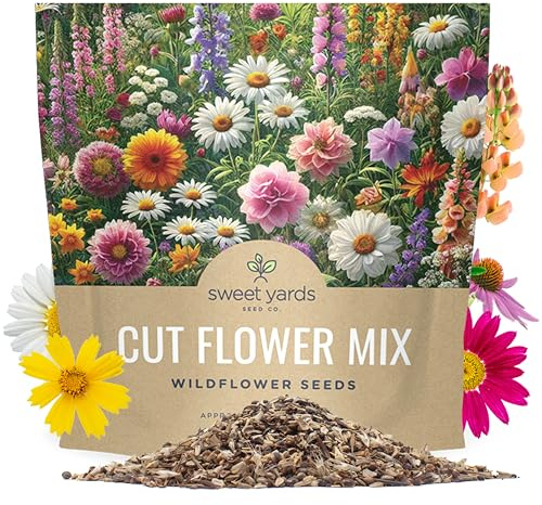 Cut Flower Garden Seeds - Extra Large 1 Ounce Packet - Over 7,500 Fresh Open Pollinated Non-GMO Wildflower Seeds - Long Lasting Annuals and Perennials with Bright Colors