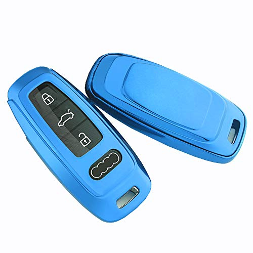 HIBEYO Bilnyckelfodral kompatibelt med A8 Q8 A6 A6L A7 nyckellåda, nyckelfodral skydd Smartkey bilnyckel (endast Keyless Go) 3 knappar (TPU-blå)