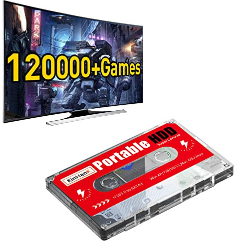 Kinhank 2TB Game Hard Drive, Built-in 120000+ Games, Batocera 33 System, External Hard Drive Compatible with Mac OS/Linux/Windows XP/7/8/10/11, Portable HDD, USB 3.0