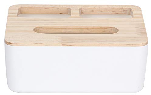 Caja de Pañuelos, Dispensador de Pañuelos con 2 Compartimentos para Mando a Distancia Práctico Caja de Pañuelos Rectangular Moderna para Salón Cocina Dormitorio Inodoro Oficina(Blanco, Blanca)