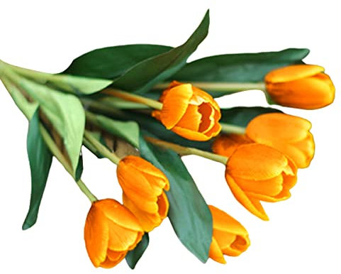 Brussels08 1 pièce / 9 têtes de tulipes artificielles au toucher réel pour bouquet de mariage, centre de table, arrangement floral, orange