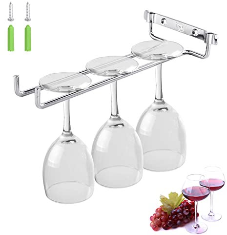 HERCHR Weinglashalter 10 Zoll, Weinglasregal mit einer Schiene unter dem Schrank für die Aufbewahrung von Wohnmobilen in der Bar(Silber)
