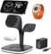 EXW Kompatibel mit Magsafe Ladestation,5 in 1 iPhone Ladestation für iPhone 16/15/14/13/12 Serie,Induktive Ladestation Kompatibel mit Apple Watch 10/9/8/7/6 und Kompatibel mit AirPods 3/2/Pro(Schwarz)
