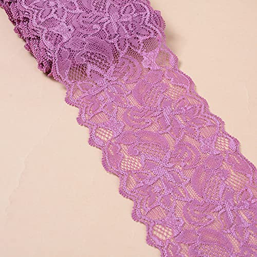 Nastro in pizzo elasticizzato da 3 yards, larghezza 8 cm, motivo floreale, in pizzo colorato, per cucito, fai da te, vestiti, biancheria intima, fucsia