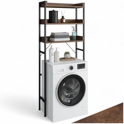 tectake® Scaffale da Bagno Alto, Stile Industriale, Tre Ripiani con Bordi a Listello, Scaffale Salvaspazio, Ideale per Bagno, Cucina, Libreria, 67x25x165,5cm - Legno Industriale Scuro, Rustico