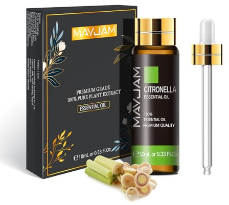 MAYJAM Citronella Essential Oil 10ML - Premium Diffuser Oil | with Glass Dropper, Long Lasting Aroma, for Diffuser, Aromatherapy, Massage, Candle and Soap Making, Bedroom, Office