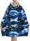 VAGILO Blauer Camouflage-Decken-Kapuzenpullover – Die übergroße Kapuzen-Sweatshirt-Decke – weiche, bequeme, Flanell- und warme Hoodie-Decke für jeden Anlass