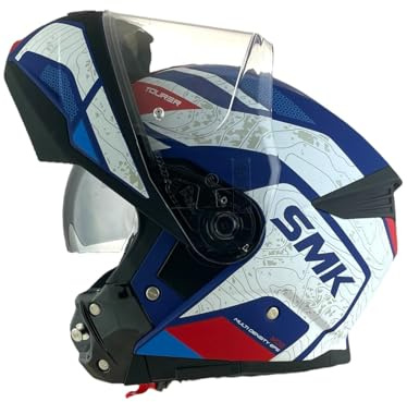 SMK Helmets Casco Modular GULLWING Navigator Blanco Azul y Rojo Homologación 22.06 con Doble Visor P/J (M 57/58)