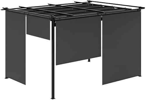 Outsunny Pérgola de Jardín 4x3 m Cenador para Exterior con Techo Retráctil 4 Cortinas Enrollables de Poliéster y Marco de Metal para Patio Terraza Gris Oscuro