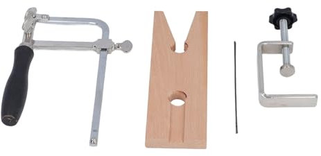 Adjustable Jewelry Saw Frame with Blades, 3 in 1 Jeweler's Saw Set Kit 144 Blades Wooden Clamp Wood Metal Jewelry Making Crafts, Ideal for Drilling, Filing, Detailing and