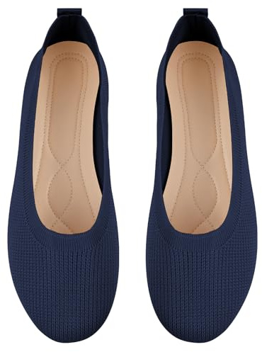 OFFCUP Bailarinas Mujer, Bailarinas Zapatos Planas Mujer Cómodo Ligero Cabeza Redonda, Zapatos Ballet Flats Transpirables de Punto, para IR de Compras, Caminar, Salir de Fiesta,- 38 Azul Oscuro