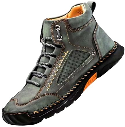 Botines para hombre, botas de cuero altas, hechas a mano, costuras, botines hasta el tobillo, moda, elásticas, zapatos descalzos, tallas grandes, botas con cordones, cómodas botas cortas con soporte