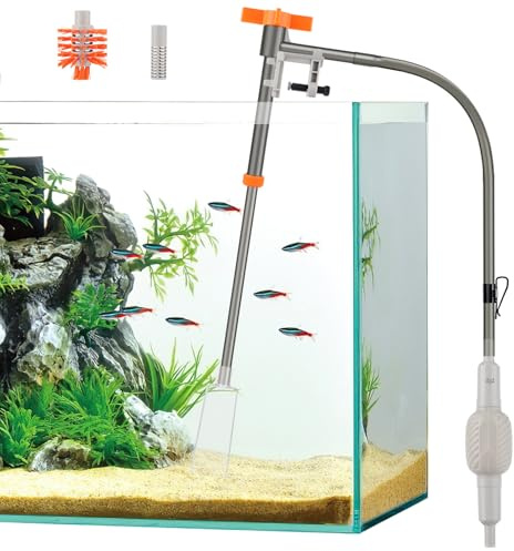 AQQA Mulmsugare akvarium, akvarium dammsugare golvgrundrengöring, 3-i-1 akvarierengöring med justerbart vattenflöde, manuellt vattenbyte och sandrengöring (AQ177-S)