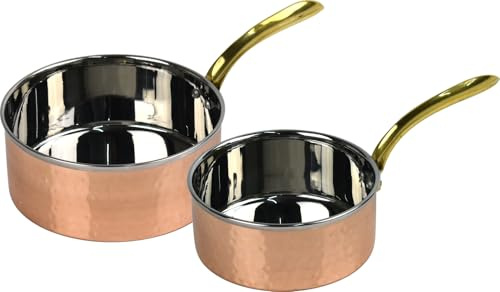 2X Premium Hammered Copper & Stainless Steel Sauce Pan with Brass Handle (530 & 850 ml)