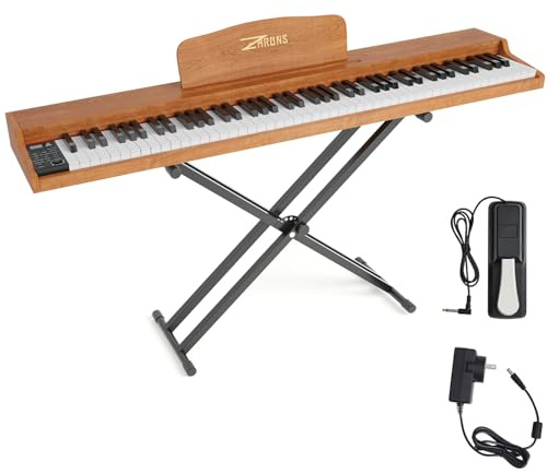 88 Key Weighted Keyboard Piano with Sustain Pedal, Power Adapter & Sheet Music Stand - Home Digital Piano, Brown (Keyboard Only)