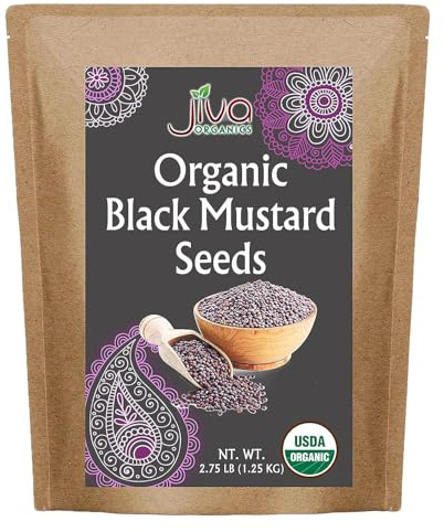 Jiva Organic Black Mustard Seeds Whole 2.75 Pound Bulk Bag - Non-GMO Keto Friendly, Non-Irradiated