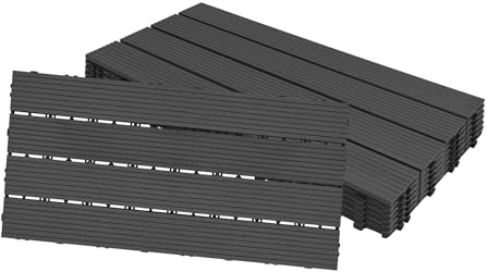 UISEBRT 12 piastrelle per terrazze, in WPC, 30 x 60 cm, effetto legno, in plastica, da montare, da giardino, ca. 2 m², antracite