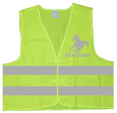 Cre9tive Achtung Pferd und Reiter Warnweste BZW. Signalweste mit reflektierendem Aufdruck - Größe S/M, gelb