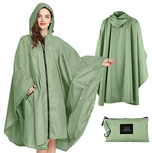Lively Life Lightweight Waterproof Rain Poncho for Women Men, Windproof Reusable Ripstop Breathable Raincoat with Hood for Outdoor Activities Quick Dry Hooded Raincoat Free Size - Mint Green